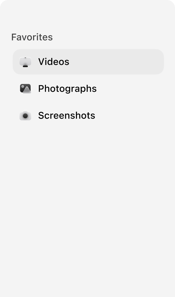 Folder navigation favorites panel