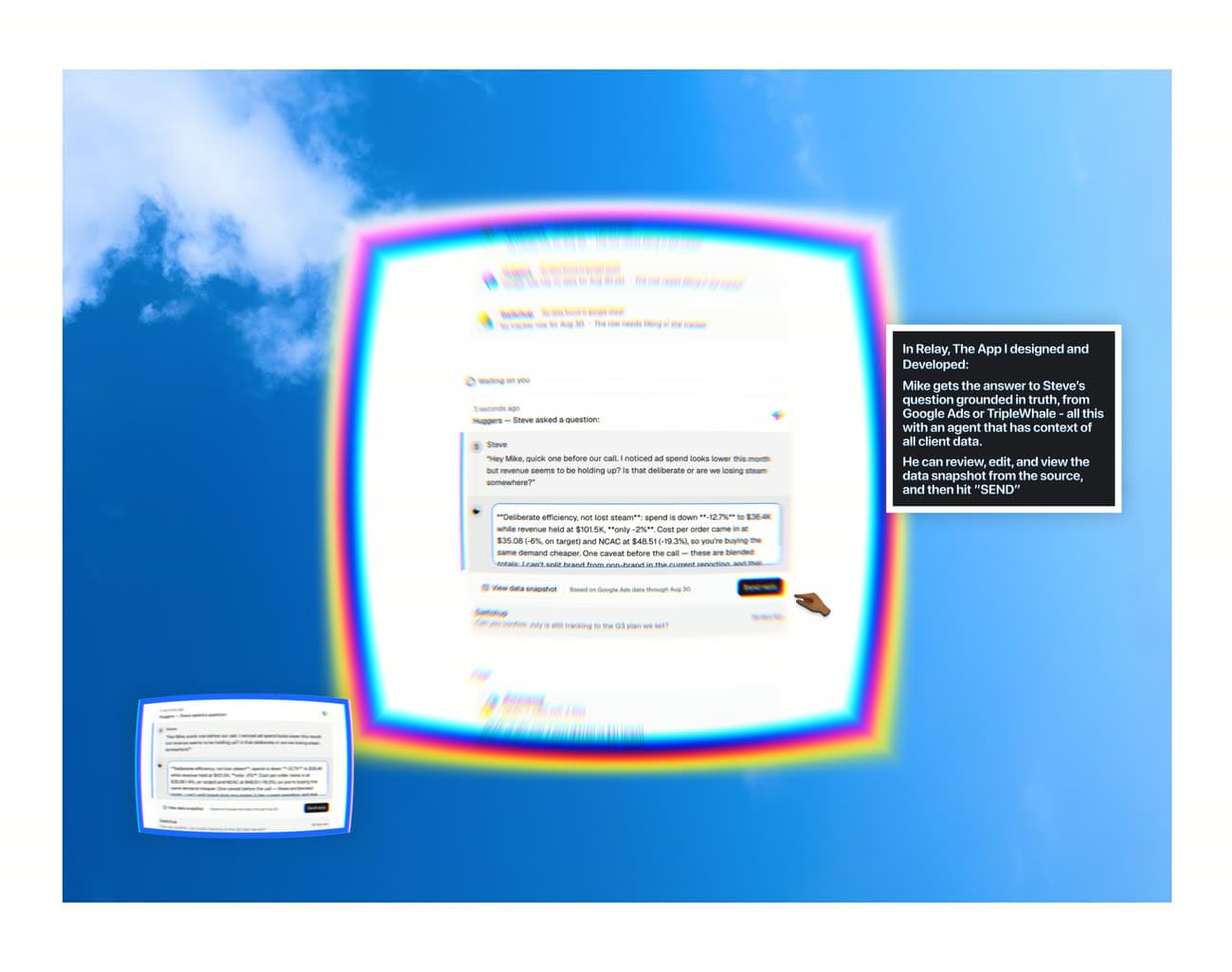 Relay's answer, grounded in the client's data